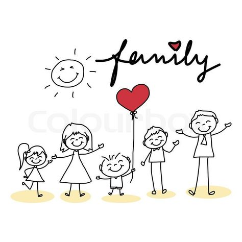 Family Picture Drawing, 가족 일러스트, Stick Drawings, Stick Figure Family, Drawing Hair, Stick Figure Drawing, Family Drawing, Drawing Cartoon Characters, Family Cartoon