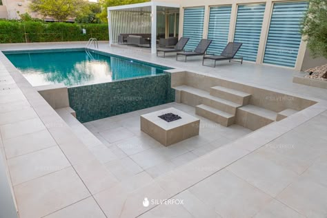 Custom extensions by Silver Fox Sunken Seating, Swimming Pool Design Ideas, Swimming Pool Decorations, Backyard Pool Design, Sunken Patio, Sunken Fire Pits, Inside Pool, Pool Design Ideas, Dream Backyard Pool