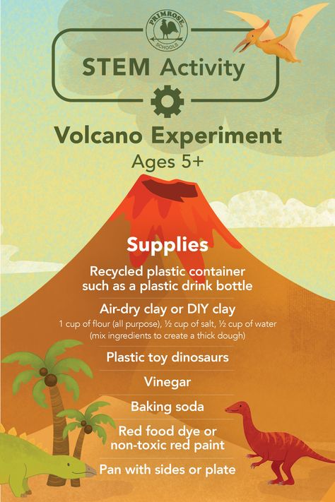 DIY STEM Volcano Experiment​ Activity Dinosaur Stem Activities, Build A Volcano, Red Food Dye, Volcano Experiment, School Age Activities, Plastic Drink Bottles, Stem Activity, Adventure Club, Stem Steam