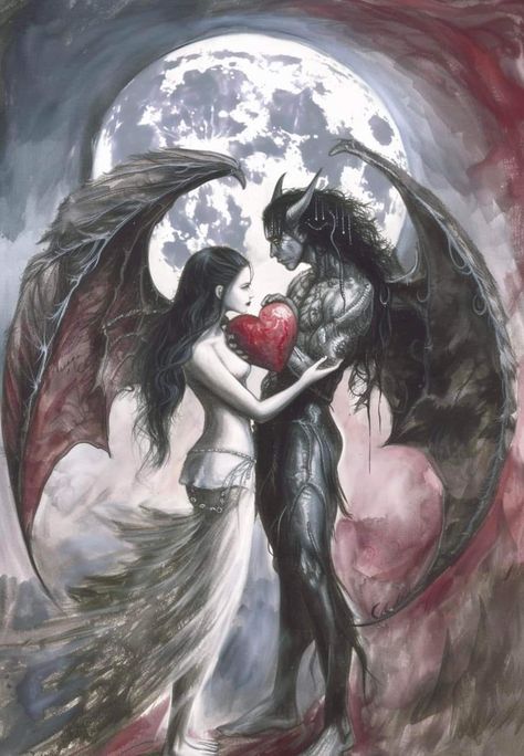 Dark Couple, Lilith Lucifer, Dark Gothic Art, Dark Alice In Wonderland, Surealism Art, Artsy Background, Mythical Creatures Fantasy, Dreamy Artwork, Gothic Fantasy Art