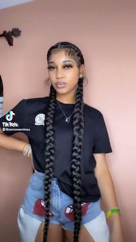 Pin on Braided hairstyles Braid Edges Hairstyle, Black Baddie Braids, Cute Real Hair Hairstyles For Black Women, 2 Feed In Braids With Bangs, Two Long Braids With Weave, Two Stitch Braids Cornrows, Underbraid Cornrows, French Braids On Black Women, Two Braids Styles For Black Women