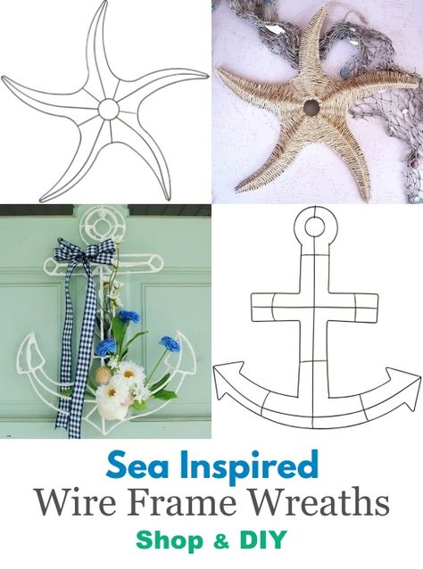 Nautical Wreaths Diy How To Make, Wire Anchor Wreath Ideas, Diy Anchor Wreath, Dollar Tree Starfish Wreath Form Ideas, Lake Crafts Diy, Coastal Wreaths Beach Themes, Starfish Wreath Form Ideas, Coastal Crafts Diy, Anchor Wreath Form Ideas