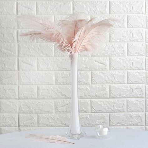 12 Pack | 13"-15" Dusty Rose Natural Plume Ostrich Feathers Centerpiece | eFavorMart Centerpiece Filler, Feathers Diy, Eiffel Tower Centerpiece, Feather Arrangements, Ostrich Feather Centerpieces, Centerpiece Craft, Diy Centerpiece, Tower Vase, Feather Centerpieces