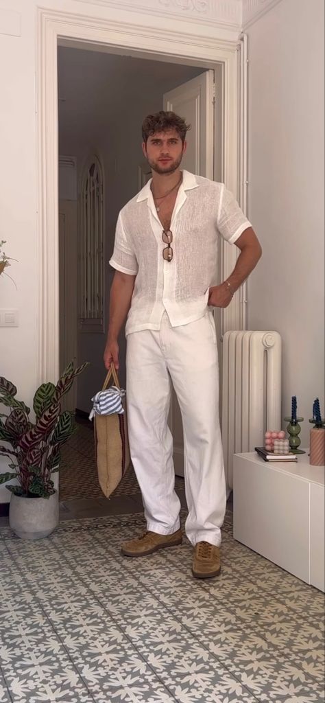 Men In Italy Fashion, Mediterranean Men’s Fashion, Latin Men Fashion, Italy Trip Outfits Men, Summer Inspo Men, Italian Male Fashion, Latino Style Outfits Men, Men Miami Outfits, Mens Miami Outfits