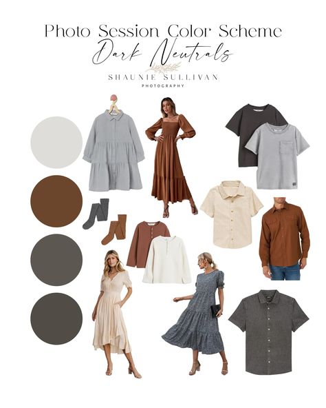 Gray Color Scheme Family Photos, Color Coordinating Family Pictures, Family Photo Outfits Gray Color Palettes, Family Fall Outfits Color Schemes, Outfit Color Palette Family Photos, Family Pictures Gray Outfits, Gray Dress Family Pictures, Beige Dress Family Pictures, Causal Photoshoot Outfit