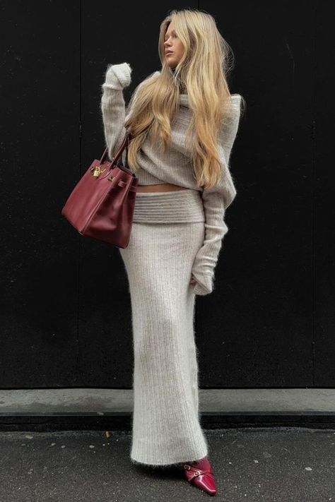 DESCRIPTION: Off Shoulder Featuring Long Sleeve Oversized Shape Sweater Knit Midi Skirt 2pcs Matching Set Model is wearing size small.   Product Measurements  Top Length  Bust  Sleeve  Bottom Waist  Bottom Length   Label Size  US Size  IN  IN  IN  IN  IN   XS  2  36.61  35.43  20.87  22.05  40.16   S  4  37.40  37.01  21.65  23.62  41.34   M  6  37.40  37.01  21.65  23.62  41.34   L  8 -10  38.19  42.13  22.44  28.74  42.52      Product Measurements  Top Length  Bust  Sleeve  Bottom Waist  Bottom Length   Label Size  US Size  CM  CM  CM  CM  CM   XS  2  93  90  53  56  102   S  4  95  94  55  60  105   M  6  95  94  55  60  105   L  8 -10  97  107  57  73  108 Sweater Sets Womens, Look Adidas, Estilo Indie, Beige Suits, Knitted Skirt, Skandinavian Fashion, Knit Maxi Skirt, Long Skirts For Women, Half Skirt