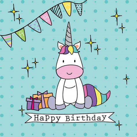 Vector Background Pattern, Birthday Greeting, Cute Unicorn, Unicorn Birthday, Vector Background, Cute Illustration, Birthday Greetings, Icon Set, Premium Vector