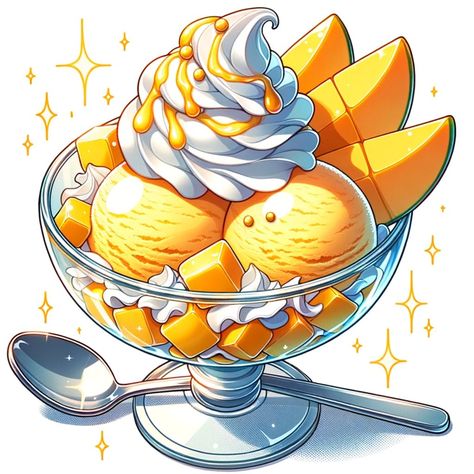 ☾~.~☕️follow me☕️~.~☾ Sundae Drawing, Sundae Illustration, Digital Art Inspiration, Dessert Logo, Ice Cream Theme, Food Cartoon, Food Clipart, Food Illustration Art, Cute Food Art