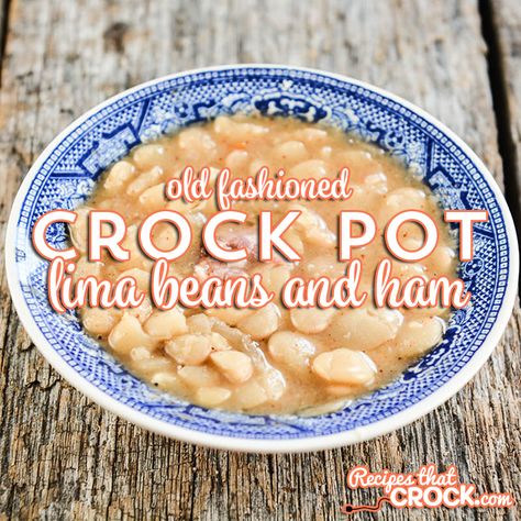 Old Fashioned Crock Pot Lima Beans and Ham is a delicious way to try lima beans if you haven't tried it before. The dish is a little similar to traditional slow cooker beans and ham, but definitely worth a try if you haven't had lima beans the old fashioned way before! Crock Pot Lima Beans Slow Cooker, Crock Pot Lima Beans, Lima Beans In Crockpot, Lima Beans And Ham, Lima Bean Soup, Beans Recipe Crockpot, Beans And Ham, Lima Bean Recipes, Butter Beans Recipe