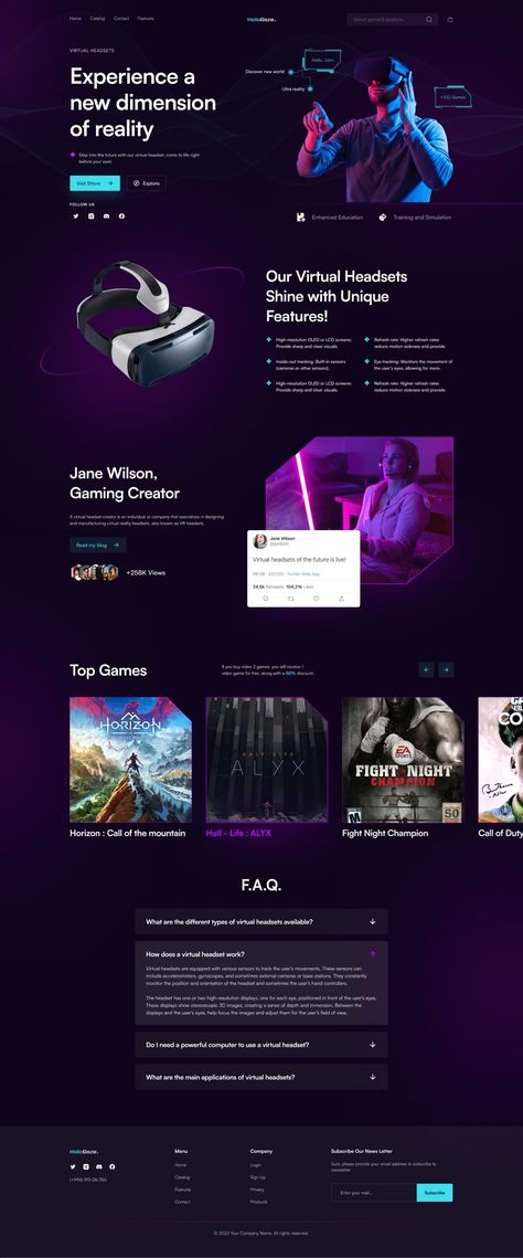 Website Dark Design, Blog Page Design Website Layout, Purple Website Design Inspiration, Website Design Purple, Tech Design Graphic, Gaming Website Design, Purple Website Design, Tech Landing Page, Tech Web Design