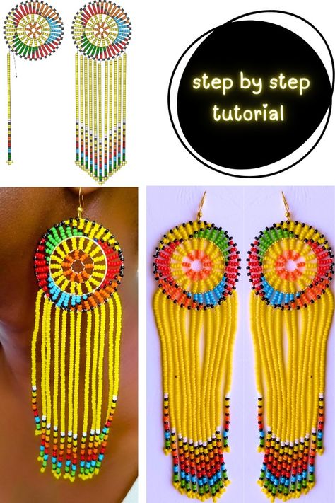 Zulu/Maasai Beaded Earrings Tutorial: Easy Steps for Stunning African Jewelry - Style Zuri Easy Seed Bead Earrings Tutorial, Diy African Earrings, Outer Pattern, Beaded Earrings Tutorial, Needle Earrings, Earrings Tutorial, Beaded Earrings Tutorials, African Earrings, Diy Boho