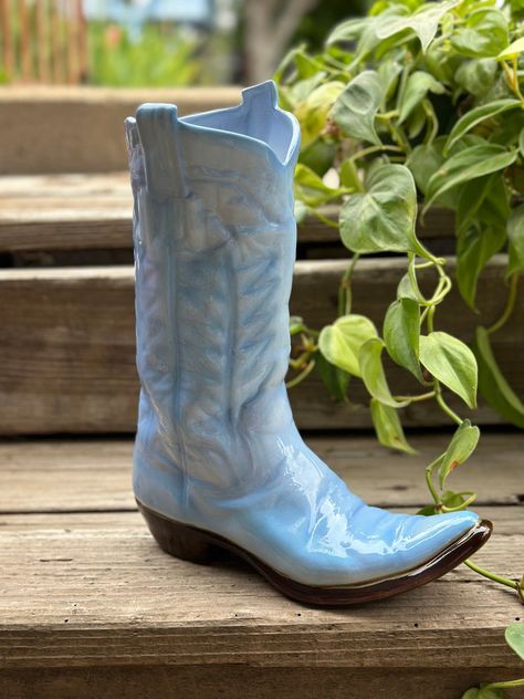 Extra Large 12 Hand Painted or Airbrushed Ceramic Cowboy Boot Vase Planter Home Decor - Etsy Cowboy Boot Vase, Boot Decor, Boot Vase, Blue Cowboy Boots, Lake Elsinore, Western Homes, Ballet Pink, Western Home Decor, Cow Girl