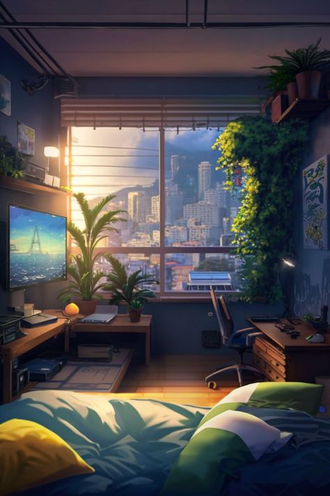 Lofi Chill Wallpaper, Lofi Pictures, Lofi Nature, Anime Bedroom Background, Aesthetic Lofi Art, Bedroom Digital Art, Lofi Wallpaper, Cozy Wallpaper, Lofi Art