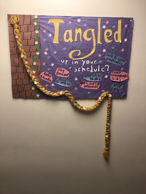 Rapunzel Bulletin Board Ideas, Tangled Door Decs, Tangled Bulletin Board, Tangled Hallway Decorations, Tangled Homecoming Theme, Tangled Homecoming, Tangled Hoco, Rapunzel Theme, Resident Assistant Bulletin Boards