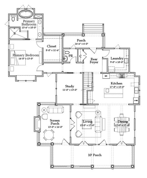 River Place Cottage, 1st Floor Master House Plans, House Plans With Guest House, Low Country Homes Plans, Low Country Cottage, River House Plans, Low Country House Plans, Low Country House, Cottage Floor Plan