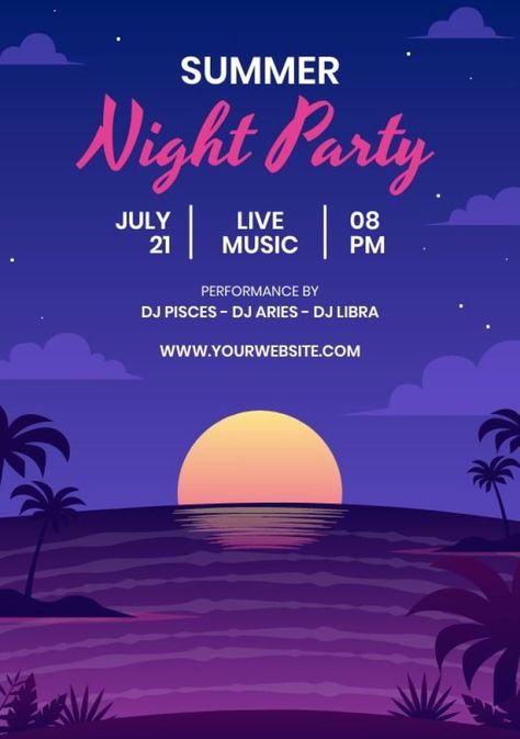 Gradient Doodle Sunset Summer Night Party Invitation Sunset Invitation, Sunset Party Invitation, Sunset Invitation Design, Beach Party Invitations Template, Online Birthday Invitations, Swim Party Invitations, Summer Party Flyer, Beach Party Flyer, Summer Night Party