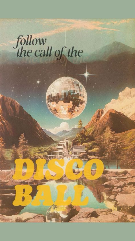 70s Screensaver, Cosmic Disco Party, Vintage Disco Ball Aesthetic Wedding, Disco Space Party, Follow The Call Of The Disco Ball, Desert Disco Party, Disco In The Desert, Vintage Disco Ball Aesthetic, Italo Disco Aesthetic