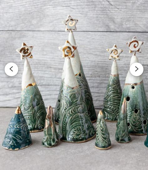 Ceramic Christmas Tree Painting Ideas, Pottery Christmas Trees, Christmas Tree Pottery, Holiday Ceramics, Tree Pottery, Holiday Pottery, Christmas Pottery, Pottery Christmas, Clay Christmas Decorations