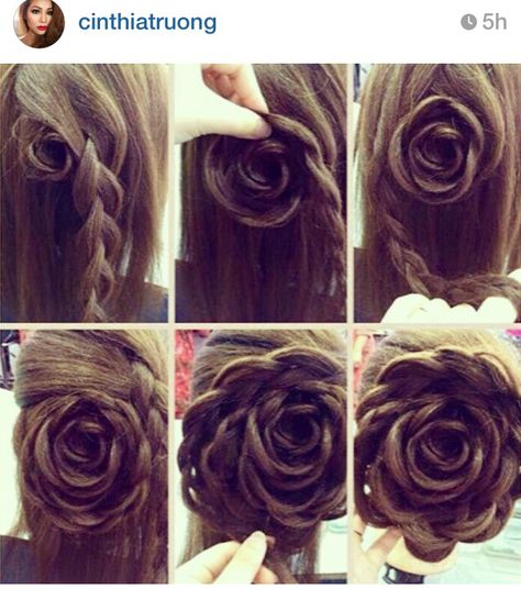 How to make a hair rosette Creative Hairstyles, Up Hairstyles, Beauty And The Beast, Dreadlocks, Braids, Hair Styles, Flowers, Hair, Pins