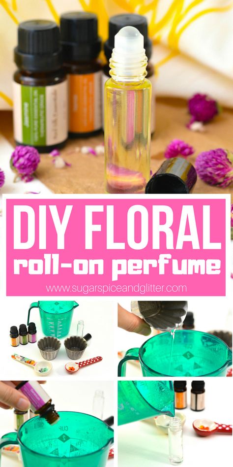 DIY Floral Roll-on Perfume ⋆ Sugar, Spice and Glitter Diy Roll On Perfume, Body Spray Recipe, Diy Perfumes, Perfume Oil Recipes, Perfume Diy, Diy Perfume Recipes, Solid Perfume Recipes, Herbal Cosmetics, Essential Oil Perfume Blends