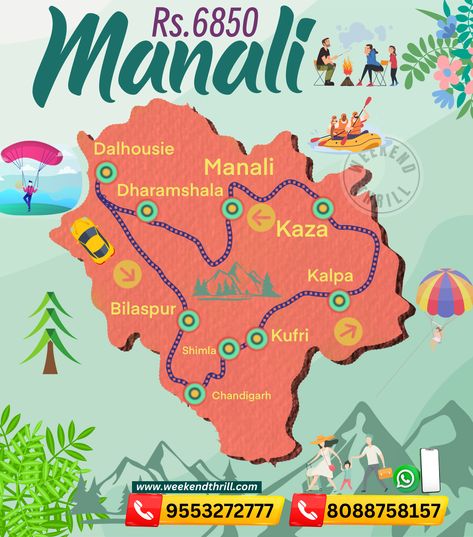 Amazing Shimla Manali Trip , Grand Himachal Trip Manali Itinerary, Rajasthan Trip, Manali Trip, India Travel Guide, Work Sheet, Travel Infographic, Map Murals, Holiday Travel Destinations, Map Outline