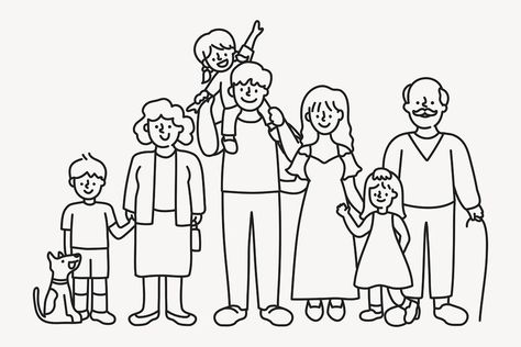 Extended family doodle clipart, character illustration vector | free image by rawpixel.com / Techi Family Of 5 Illustration, Family Illustration Art Drawings, Family Doodle Art, Family Outline Drawing, Grandpa Drawing, Family Outline, Doodle Family, Family Doodle, Character Illustration Vector