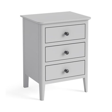 Stornoway Grey Bedside Table | Fully Assembled | Oak World Scandi Bedside Table, Grey Painted Cabinets, Small Teen Bedroom, Rental Makeover, Calm Room, Beautiful Bedside Tables, Bedside Table Grey, Small Storage Cabinet, 3 Drawer Bedside Table