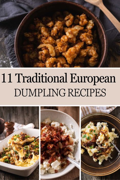 A bunch of images showing different European dumpling recipe foods. Knodel Recipe, Czech Dumplings, Manti Recipe, Red Cabbage With Apples, Dumpling Recipes, Spaetzle Recipe, Eastern European Recipes, Fresh Tomato Sauce, European Recipes