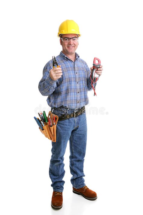 Friendly Electrician Full Body. Friendly electrician in safety gear with his wir , #AFF, #Body, #electrician, #safety, #Friendly, #Electrician #ad Graphic Design Portfolio Cover, Safety Gear, Construction Worker, Kids Church, White Image, Graphics Design, Best Self, Design Branding, Full Body