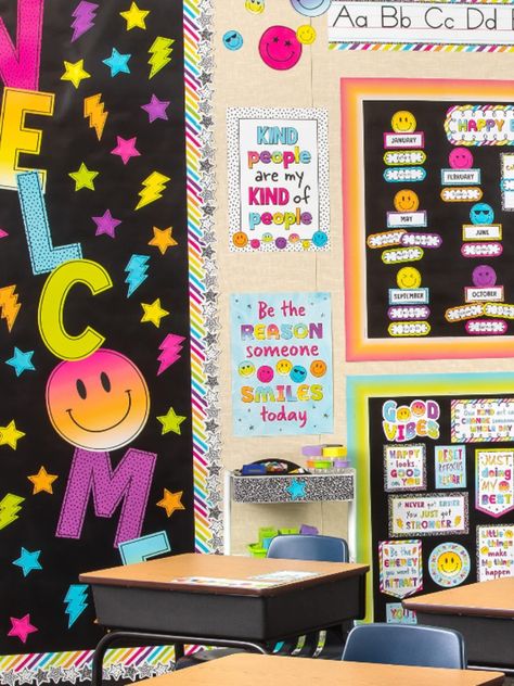 Fun Bright Colors Classroom Theme!🥳 Bright 4ever Classroom, Classroom Colorful Theme, Glow Classroom Theme, Lisa Frank Classroom Theme, Bright Classroom Themes, Colors Classroom Theme, 90s Classroom, Colorful Classroom Theme, Neon Classroom Decor