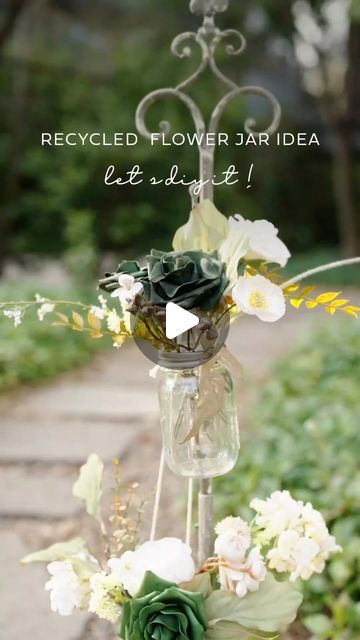 Ling's Moment | Artificial Floral & Wedding Decor on Instagram: "Have extra jars laying around? Why not recycle them to create this super simple and absolutely gorgeous hanging flower arrangement! This Emerald & Tawny Beige DIY will add some unique charm to your special celebration ✨
.
.
.
.
.
#lingsmoment #artificialflower #flowerdecoration #diyflowers #instawedding #diywedding #roses #weddingflowers #weddingdecor #weddingplanning #wedding2023 #weddinginspo #weddinginspiration #ohwowyes #ido" Hanging Flower Arrangements, Floral Wedding Decor, Diy Will, Floral Wedding Decorations, Hanging Flower, Insta Wedding, Diy Flowers, Flower Arrangement, Unique Charms