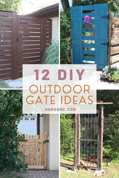 Fence Gate Metal And Wood, Side Fence Door Entrance Ideas, Decorative Fence Gate, Garden Side Gate Ideas, Garden Gate Door Ideas, Diy Front Gate Entrance, Diy Garden Door, Garden Fence And Gate Ideas, Outside Gate Ideas