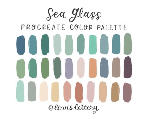 Sea Glass PROCREATE COLOR PALETTE 30 Color Swatches Designed - Etsy Australia Procreate Pallets, Procreate Stickers, Color Vocabulary, Procreate Palettes, Website Colors, Color Exploration, Procreate Palette, Procreate Color Palette, Sea Glass Colors