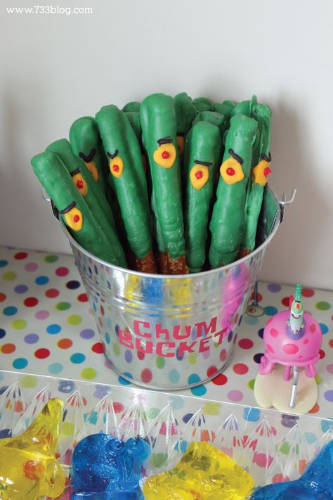 Spongebob Squarepants Birthday Party - Inspiration Made Simple Spongebob Decorations, Spongebob Diy, Diy Spongebob, Spongebob Party Decorations, Spongebob Squarepants Party, Spongebob Birthday Party Decorations, Pretzel Snacks, Spongebob Birthday Party, 25th Birthday Parties