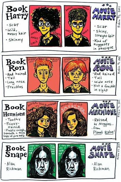 Realm Beyond Sight: Harry Potter book characters compared to their mov... Meme Harry Potter, Books Vs Movies, Fanfiction Recommendations, Humour Geek, Buku Harry Potter, Movies Quotes, Under Your Spell, Harry Potter Jokes, Harry Potter Books