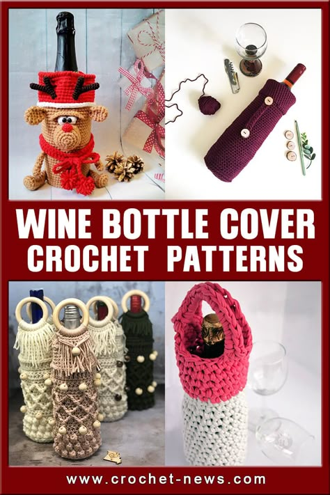 Crochet Wine Bag, Crochet Wine Bottle Cover, Wine Bag Pattern, Water Bottle Cozy, Crochet Dog Sweater Free Pattern, Baby Crochet Shoes, Crochet Wine, Christmas Wine Bottle Covers, Wine Bottle Sleeves