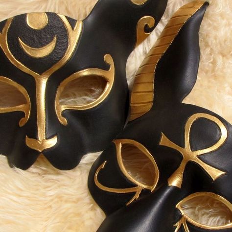 DIY Sculpted Leather Mask Tutorial Anubis Mask, Festival Mask, Couples Masquerade Masks, Egyptian Cat Goddess, Black Masquerade Mask, Leather Artist, Egyptian Cat, Mask Tutorial, Gold Mask