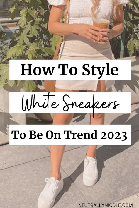 There's no denying that white sneakers are the ultimate in stylish and modern footwear. They never go out of style, they're comfortable and they can be dressed up or down to suit any occasion. Whether you're looking for a casual, classic look, or want to make a fashion statement, trendy white sneakers for women are the perfect way to create any look. From pairing them with jeans and tees to skirts and dresses, there's a way to style white sneakers for any wardrobe. Style White Sneakers Women, White Canvas Shoes Outfit Women, Outfit For White Shoes, White Shoes With Dress Outfit, White Sneaker Dress Outfit, White Sneakers Outfit Dress, Footwear For Dresses, How To Style Adidas Sneakers, Outfit Ideas With White Sneakers