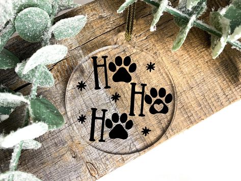 Ho Ho Ho Dog Cat Pet Print Christmas Acrylic Ornament,Santa's Favorite Dog Funny Christmas Gift,X-mas Winter Holidays Cat Dog Lover Keepsake Add a touch of elegance and warmth to your holiday decor with our exquisite acrylic and wood laser-cut Christmas ornaments. These meticulously crafted ornaments combine modern aesthetics with timeless charm, making them the perfect addition to your holiday tree or as unique holiday gifts for your loved ones. Crafted from high-quality acrylic and wood materi Dog Christmas Ornaments Wood, Dog Ornaments Diy Cricut, Dog Christmas Decorations Diy, Dog Christmas Party Ideas, Christmas Dog Crafts, Cat Christmas Ornaments Diy, Dog Christmas Ornaments Diy, Dog Christmas Decor, Pet Ornaments Diy