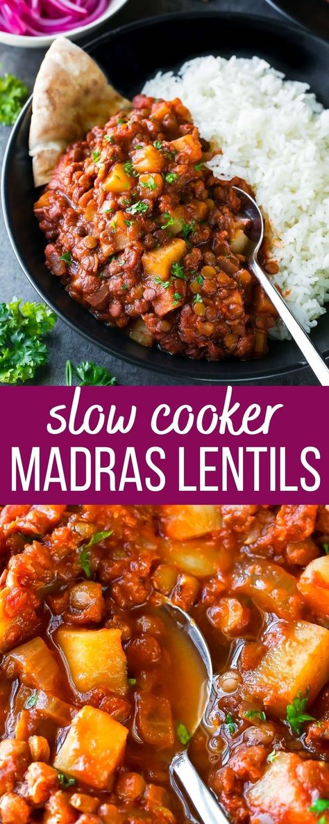 madras lentils with pita and rice Lentil Recipes Crockpot, Lentil Side Dish, Air Fryer Recipes Uk, Lentil Recipes Healthy, Vegetarian Slow Cooker Recipes, Slow Cooker Lentils, Vegan Slow Cooker, Slow Cooker Vegetarian, Best Vegetarian Recipes