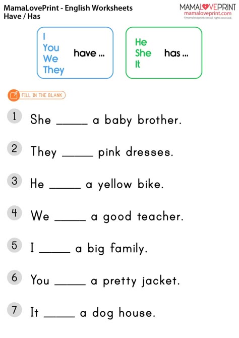 MamaLovePrint . Grade 1 English Worksheets . Basic Grammar (Have / Has) PDF Free Download Have Has Had Grammar Rules, Has And Have Grammar Rules, Verb To Have Worksheets For Kids, Has And Have Worksheets For Grade 1, Has Have Worksheets Grade 1, Have Has Worksheets, Has Have Worksheets, Has Have, Grade 1 English Worksheets