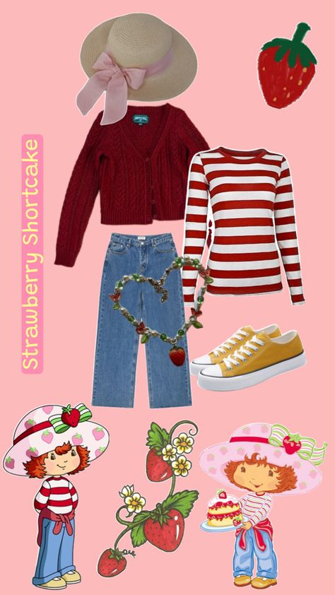 Outfit inspired by the 2006 Strawberry Shortcake🍓🍰 #strawberryshortcake #outfitinspo Strawberry Shortcake Costume Women, Strawberry Shortcake Inspired Outfit, Strawberry Shortcake Outfits, Strawberry Shortcake Costume, Strawberry Shortcake Characters, Outfit Inspired, Group Costumes, Polly Pocket, Inspired Outfits