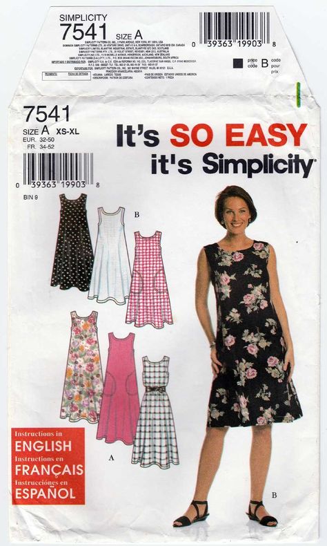 Simplicity Sewing Patterns Dresses, Simple Dress Pattern, Summer Dress Patterns, Jumper Patterns, Dress Patterns Free, Top Sewing, Grunge Dress, Easy To Sew, Top Sewing Pattern