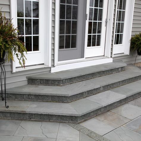 Concrete Front Steps, Paver Steps, Patio Stairs, Yard Remodel, Front Porch Steps, Front Door Steps, Brick Steps, Patio Steps, Exterior Stairs