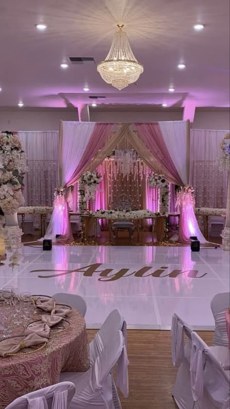 Pink Ball Gowns Princesses Sweet 16, 15 Pink Decorations, Quincera Themes Ideas Pink, Quince Sleeping Beauty Theme, Pink Quinceanera Venue Ideas, Quince Room Decorations, Quince Venue Ideas Pink, Pink Perfection Quince, Quinceanera Pink Decorations