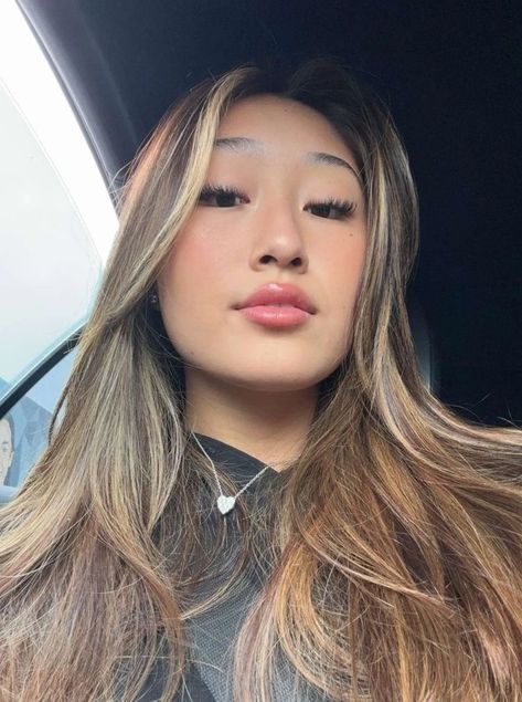 Brown Dyed Hair Asian, Blonde Highlights On Asian, Asian Hair Highlights Straight, Asian Hair Balayage Ash, Blonde Highlights Asian, Highlights On Asian Hair, Asian Highlights Hair, Asian Dyed Hair, Asian Highlights