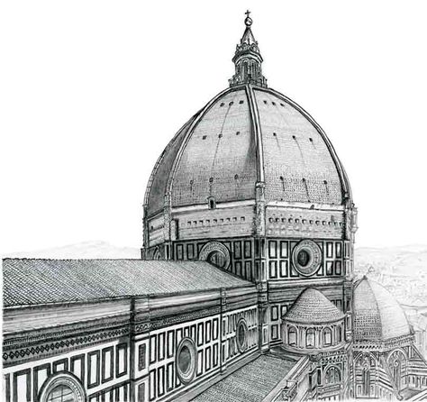 Cattedrale di Santa Maria del Fiore  Florence Italy Europe Florence Cathedral Florence Cathedral Sketch, Duomo Florence Drawing, Florence Cathedral Drawing, Piazza Michelangelo Florence, Florence Drawing, A3 Drawings, Florence Dome, Surface Drawing, Shading Pencil