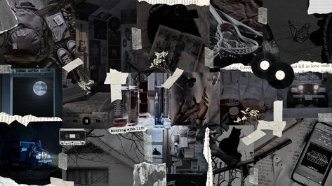 collage of dark and grungy images held together with tape and newspaper scraps Y2k Aesthetic Wallpaper Dark, Grunge Laptop Wallpaper, Y2k Aesthetic Wallpaper, 2000s Wallpaper, Punk Wallpaper, Light Grunge, Laptop Wallpaper Desktop Wallpapers, Cute Laptop Wallpaper, Emo Wallpaper