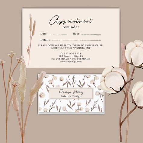 Appointment Card Design, Bridal Shop Decor, Appointment Card, Pink Business Card, Appointment Cards, Shop Decor, Hair Stylists, Beautiful Watercolor, Green Foliage