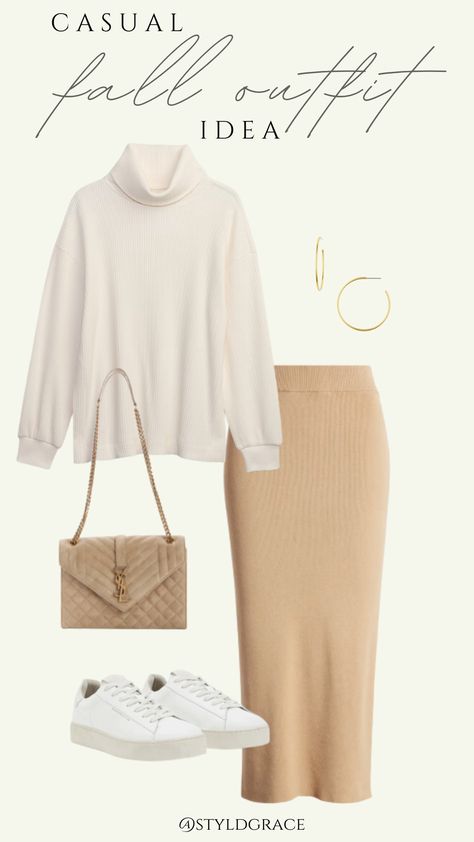 Tan Knit Skirt Outfit, Cream Skirt Outfit Winter, Long Beige Skirt Outfit, Cream Skirt Outfit, Beige Skirt Outfit, Skirt Outfit Winter, Knit Skirt Outfit, Mom Fits, Neutral Fall Outfits